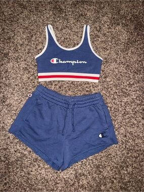 Champion Navy Crop Tank and Shorts Set with Red & White Trim